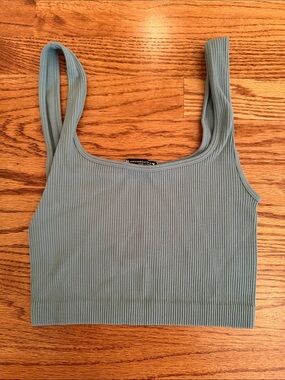 Zara Ribbed Square-Neck Crop Tank - Blue Green